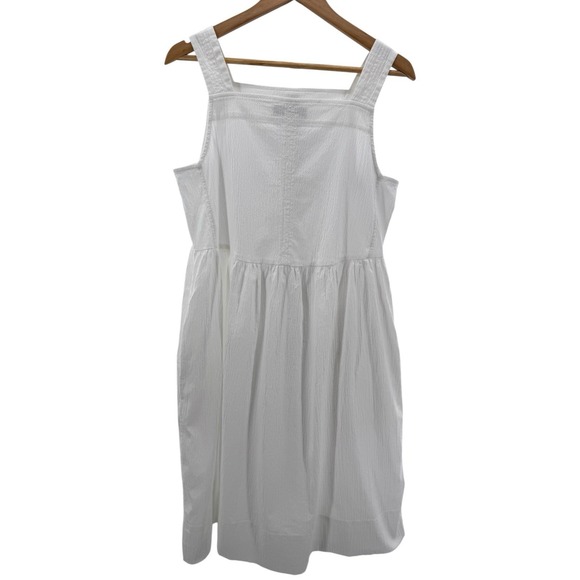 Everlane White Seersucker Midi Dress M Cotton‎ Sleeveless Resort Wear Vacation - Picture 9 of 9